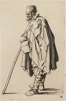 TvB G 4989
<br/>
Bedelaar met krukken en hoed ("Bedelaars")
<br/>
<em>Callot, Jacques (1592 - 1635) - kopie naar</em>